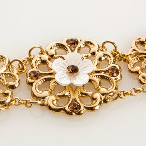 Bracelet en or de champagne, bracelet romantique, bracelet de fleur d'or et blanc, bracelet d'or blanc image 3