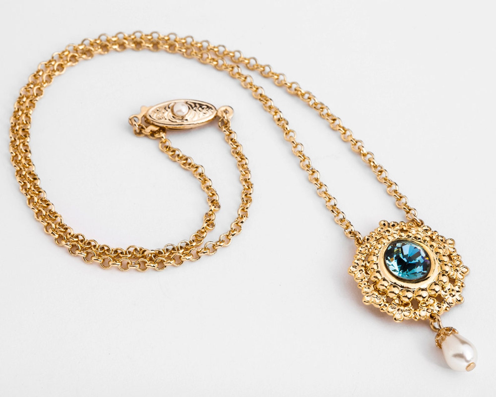 Light Blue Pendant Necklace, Something Blue, Light Blue Bridal Necklace