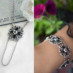 Silver jewelry set with black crystals, Black jewelry set, Black gift set, Necklace and bracelet, Black gift for women