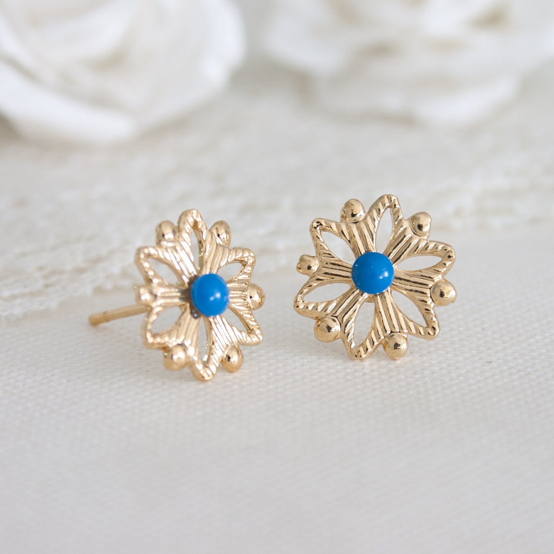 Blue Stud Earrings Blue Studs Blue Earrings Blue Earring Etsy Israel