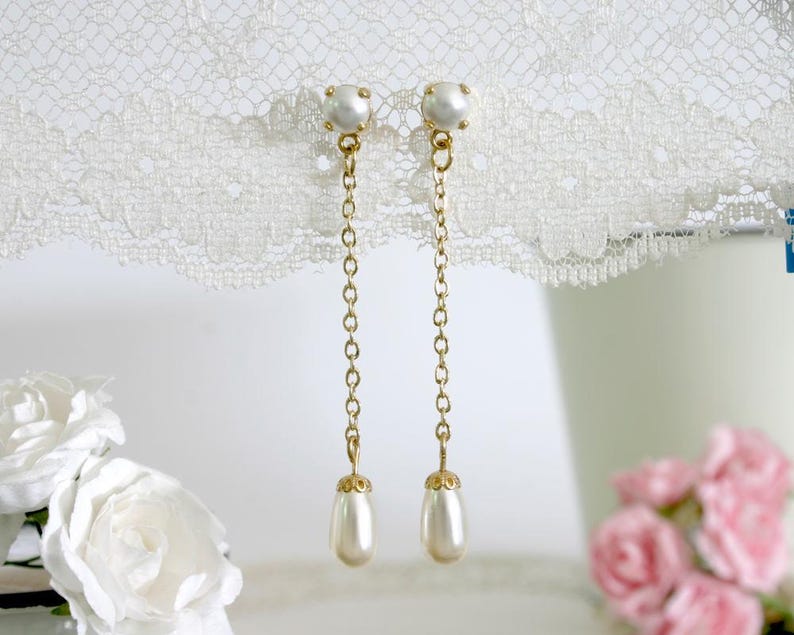 Pearl bridesmaid jewelry, Pearl bridesmaids earrings, Tear drop pearl earrings, Bridesmaid gift, Will you be my bridesmaid gift image 1