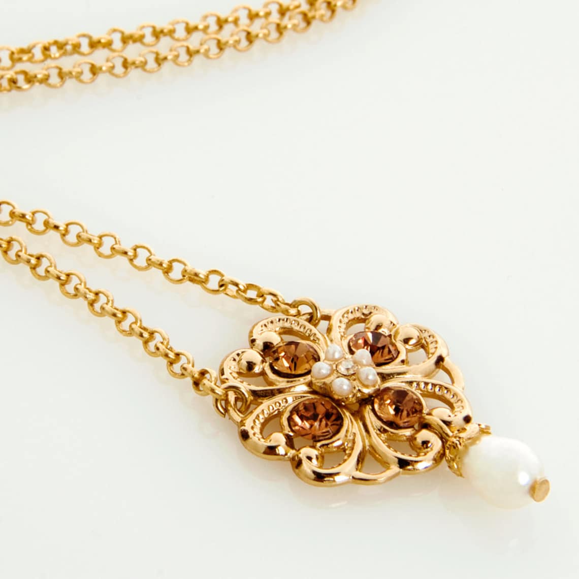 Gold Flower Filigree Necklace With Champagne Crystal And Etsy