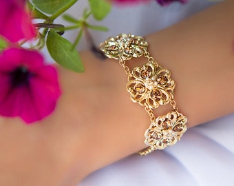 Statement gold bracelet, Mother gift from daughter, Swarovski bracelet for women, Gold bracelets for women