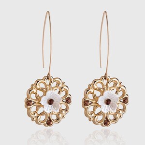 Romantic Gold Flower Earrings - Bridal Crystal Earrings - Rhinestone Wedding Earrings - Gold Bridal Earrings image 2