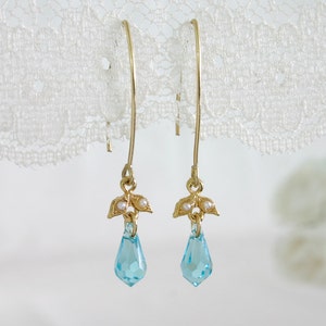 Crystal teardrop earrings, Everyday earrings, Light blue dangle earrings, Blue drop earrings