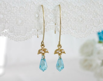 Crystal teardrop earrings, Everyday earrings, Light blue dangle earrings, Blue drop earrings