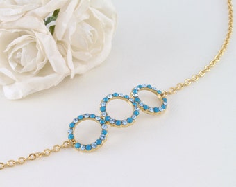 Gold turquoise bracelet, Delicate turquoise bracelet, Turquoise bangle bracelet, Blue wedding, Turquoise Swarovski bracelet