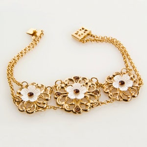 Bracelet en or de champagne, bracelet romantique, bracelet de fleur d'or et blanc, bracelet d'or blanc image 2