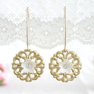 Romantic Gold Flower Earrings - Bridal Crystal Earrings - Rhinestone Wedding Earrings - Gold Bridal Earrings image 3