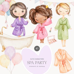 Clipart carino per festa in spa con acquerello - Festa in spa - Clipart per festa per ragazze - Clipart per feste - Trucco - Festa per ragazze con acquerello - Clipart per bambini