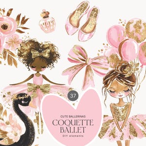 Aquarell Blush und Gold Coquette Ballerinas - Goldfolie - Blush und hellrosa Ballerina Clipart - kommerzielle Lizenz inbegriffen