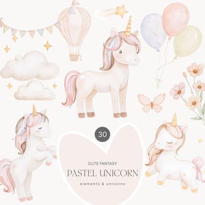 Clipart aquarelle licorne pastel - licornes mignonnes - Clipart pour enfants - clipart rose et pastel - licornes colorées - clipart mignon