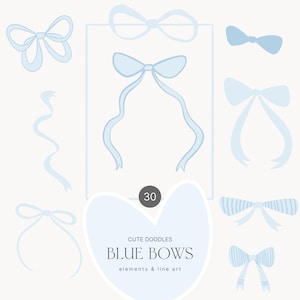 Blue Coquette Doodle Clipart - Blue Bow line Art - Line Art Clipart - Fancy Ribbons - Dusty Blue Ribbons - Line Art Ribbons