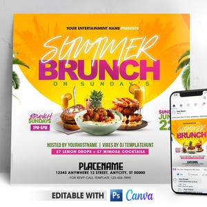 Bearbeitbare Sommer-Brunch-Einladung, Brunch-Day-Party-Flyer-Vorlage