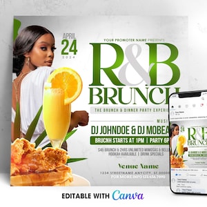 Bearbeitbare R & B Brunch-Einladung, Brunch Day Party Flyer Vorlage