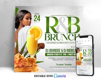 Editable R&B  Brunch Invitation, Brunch Day Party Flyer Template