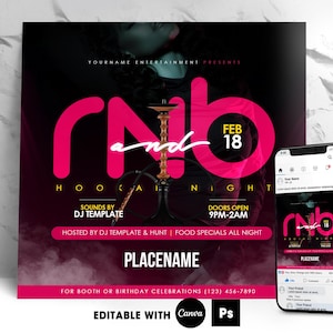 Editable R&B Hookah Invitation, RNB Hookah Flyer Template
