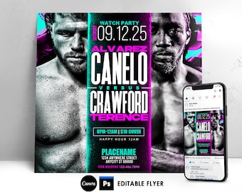 Canelo Vs Crawford: Watch Party Boxing Flyer Template