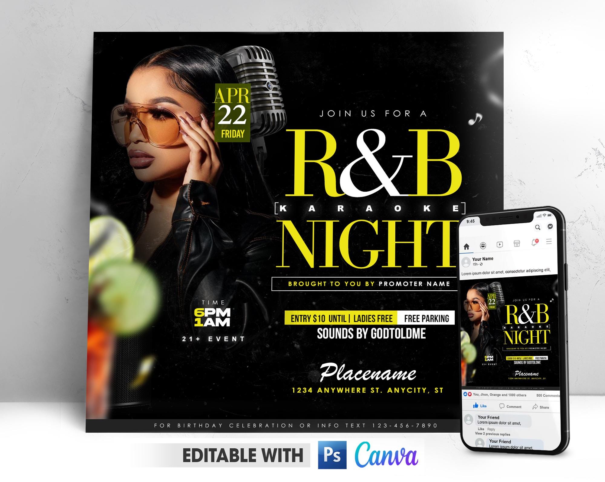 Editable R&B Karaoke Invitation, Rnb Karaoke Flyer Template, Party ...