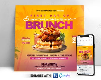 Bearbeitbar Erster Tag des Sommers Brunch-Einladung, Brunch-Day-Party-Flyer-Vorlage