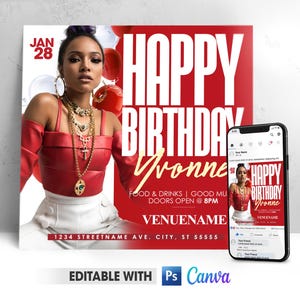 Editable White & Red Birthday Invitation, Video Birthday Flyer