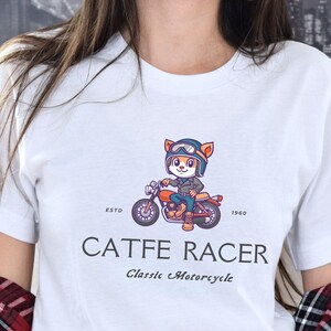 Cute Cat Motorcyclist Shirt, Catfe Racer Tshirt, Funny Cat and Motorcycle Shirt, Gift for Cat Lovers, Motorcycle Rider Gift