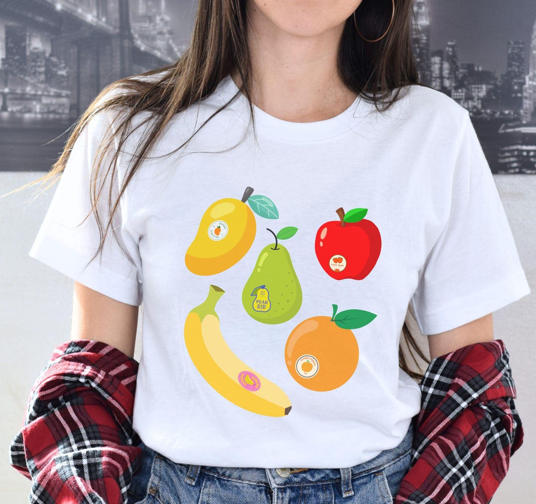 Fun Fruit Unisex Shirt, Apple Orange Banana Pear Mango Tshirt