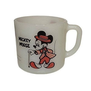 Vintage Mickey and Minnie Mouse Milk Glass Cafe coffee Cup Mug