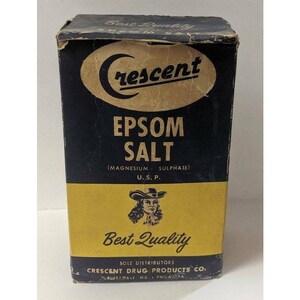 Vintage Crescent Drug Co Epsom Salt Quaker man logo Carton Box