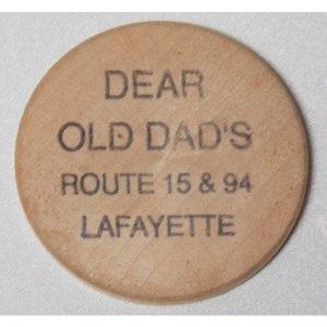 Vtg Lafayette NJ Dear Old Dad&#39;s Rte 15 & 94 Wooden Nickel