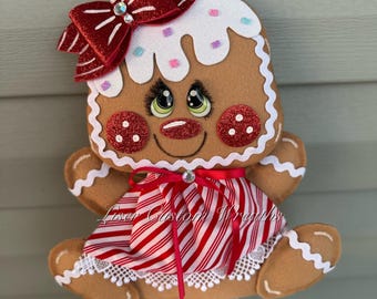 MADE TO ORDER**, Gingerbread female attachment for wreath, Candy Cane attachment, Gingerbread Attachment, Wreath Attachment, Christmas