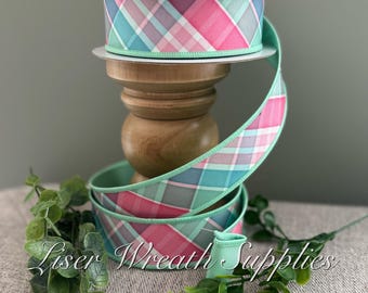 1.5&quot;X10YD Wired Bold Plaid/Fused - LT Teal/Pink/Mint, Delux Ribbon, Christmas Ribbon, Wired Ribbon, Candyland Ribbon, Delux Ribbon,