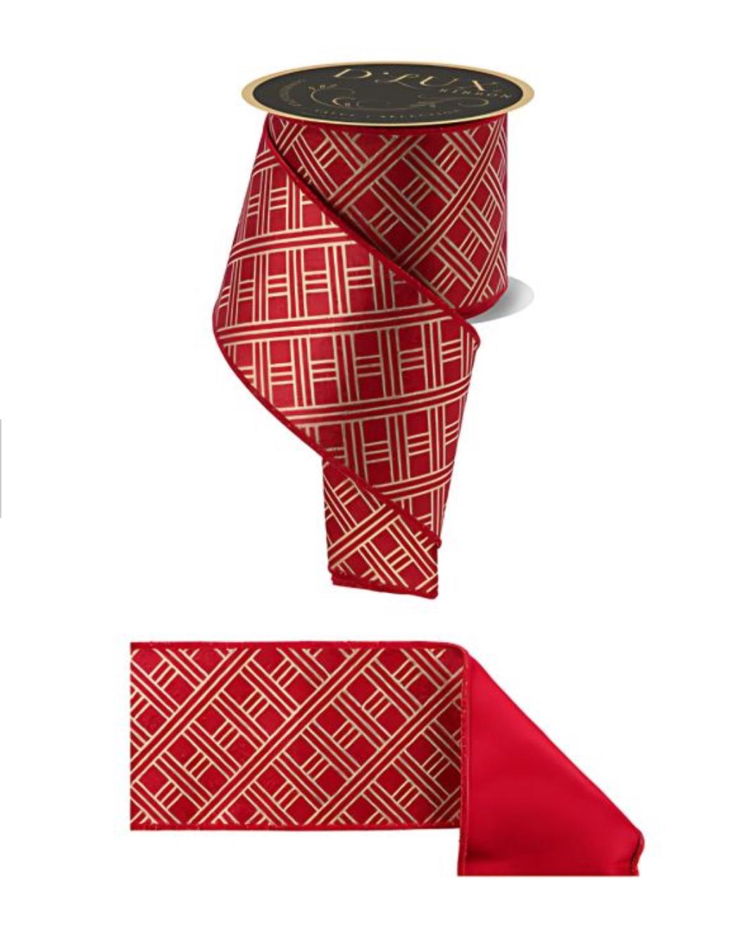 4"x10yd Woven Stripes/Fused-Red/Gold, Delux Ribbon, Delux Ribbon, Wired Edge Ribbon, Christmas Ribbon for bow, Ribbon, Christmas decor