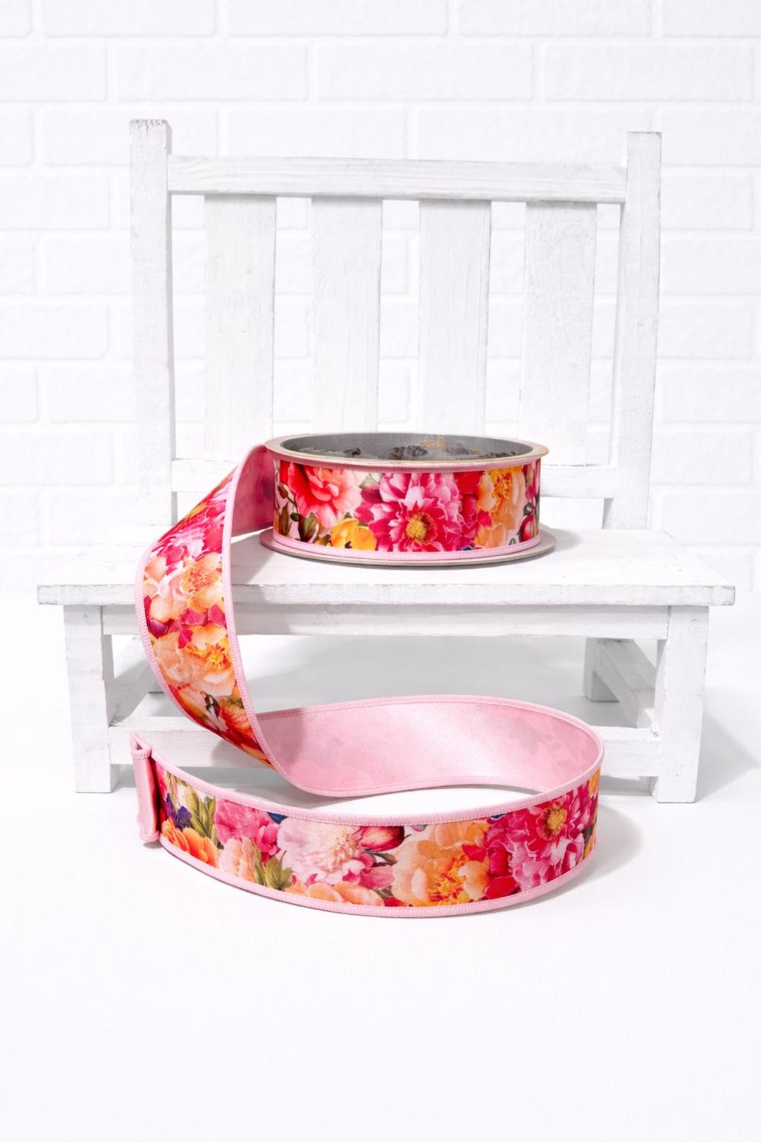1.5” Dlux Floral Wired Ribbon for Wreaths– Pink Peony & Rose Spring ...