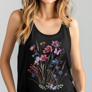 Wildflower Tank Top, Flower Tank Top, Floral Racerback Shirt, Womens Flowy Top, Floral Gym Top, Yoga Tank Top, Gift for Girlfriend