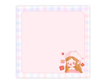 Kawaii Girl Floral Pink Sticky Notes | Post-it Note Pad