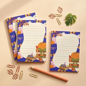 Pumpkin Stack Fall Lined Sticky Notes 4x6 | Cozy Autumn Self Adhesive Notes, Aesthetic Desk Stationery, Student Teacher Autumn Gift