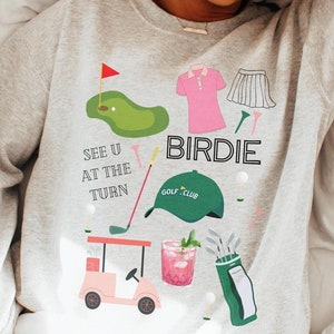 Women Golf Sweater Pink Golf Cart Sweatshirt Funny Golf Sweater Cute Golf Crewneck Birdie Golf Sweatshirt Ladies Golf Shirt Gift for Golfer
