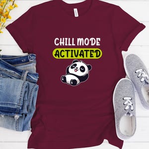 Camiseta unisex de panda con modo relax activado, adorable camiseta de dibujos animados para amantes de los animales, regalo divertido de cumpleaños, ropa informal para niños y adultos.