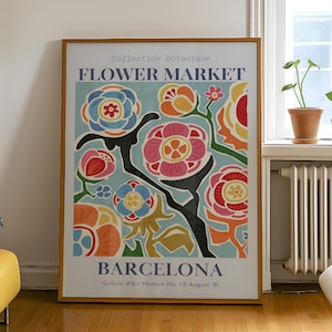 Barcelona Flower Market Print, Vintage Botanical Poster, Colorful Floral Wall Art, Spanish Travel Decor, Digital Download