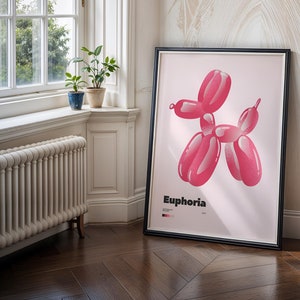 Euphoria Balloon Dog Poster, Retro Pink Wall Art, Fun Digital Download, Trendy Preppy Aesthetic Room Decor, Maximalist Modern Wall Print