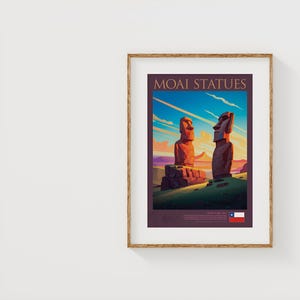 Moai Statues Art Print | Easter Island Travel Poster | Historic Site Wall Art | Archeological Decor | Printable Landscape Art