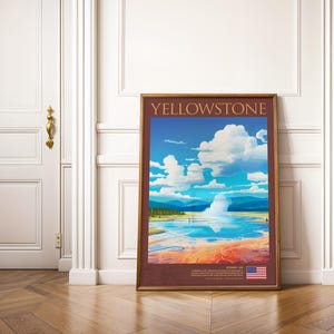 Yellowstone National Park Print | Wyoming Travel Poster | Geothermal Hot Spring Art | National Park Wall Decor | Retro Vintage Digital