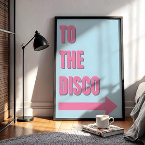 Do druku Disco, sztuka ścienna retro, estetyczny plakat z lat 70., modna sztuka do druku, wystrój wózka barowego Funky, pobieranie cyfrowe
