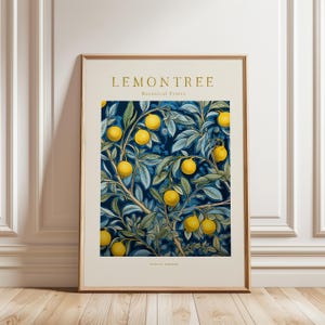 Zitronenbaum Botanisches Poster, Dunkler Eleganter Fruchtdruck, Mystische Gartenwandkunst, Marineküchendekor, Vintage-Stil, Trendige Zitrusnote