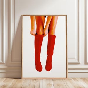 Red Boots Wall Art, Fashion Poster for Closet Decor, Bold Feminine Print, Minimalist Pop Art, Trendy Preppy Illustration, Digital Download