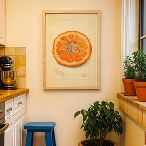 Vintage Orange Fruit Botanical Illustration | Retro Citrus Slice Wall Art | Kitchen Printable Decor | Digital Download Food Print Artwork