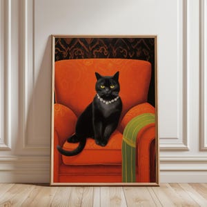 Vintage Black Cat Poster, Classy Cat Print for Animal Lovers, Black Cat Painting, Digital Wall Art for Cat Enthusiasts