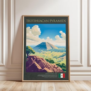 Teotihuacan Mexico Poster, Aztec Pyramid Wall Art, Vintage Travel Decor, Mesoamerican Ruins Print, Ancient Civilization, Digital Download