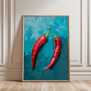 Hot Chili Pepper Poster, Bold Food Printable Art, Modern Red Pepper Kitchen Wall Decor, Funky Spicy Digital Download